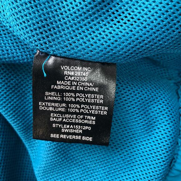 Volcom Mesh Lined Windbreaker Jacket Hoodie Mens Large Full Zip Teal Blue White - Picture 10 of 13